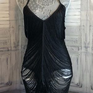 draped fringe chemise dress